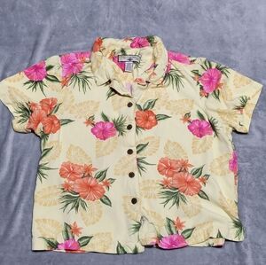 Caribbean Joe Men's Cream Floral Button-Up Shirt